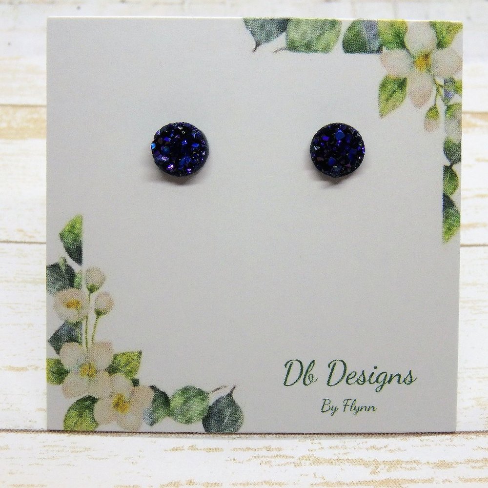 Purple and Black Druzy Stone Earring